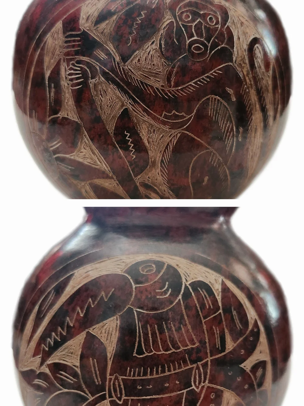Nicaraguan Incised Pottery Vase Bird Monkey Jungle Brown Tan 5